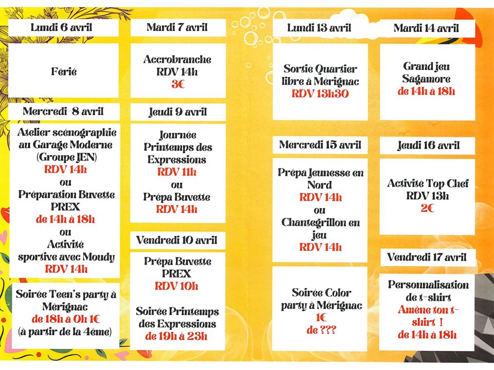 programme jeunes printemps 2026