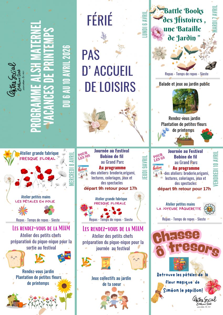 vacances printemps 2026 mater 1/2