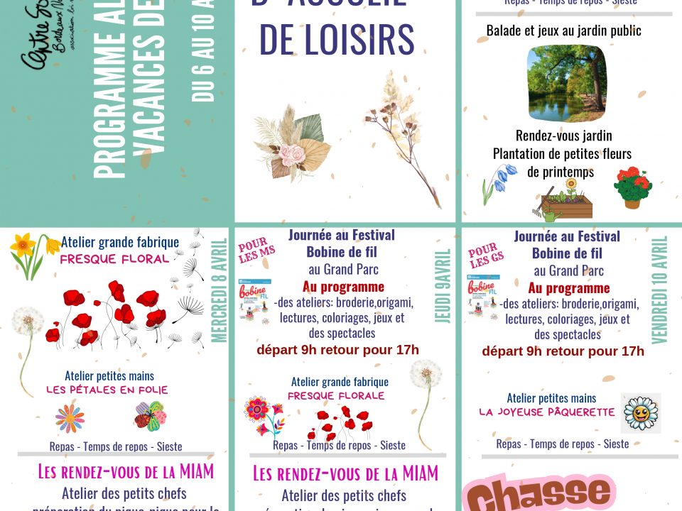 vacances printemps 2026 maternels
