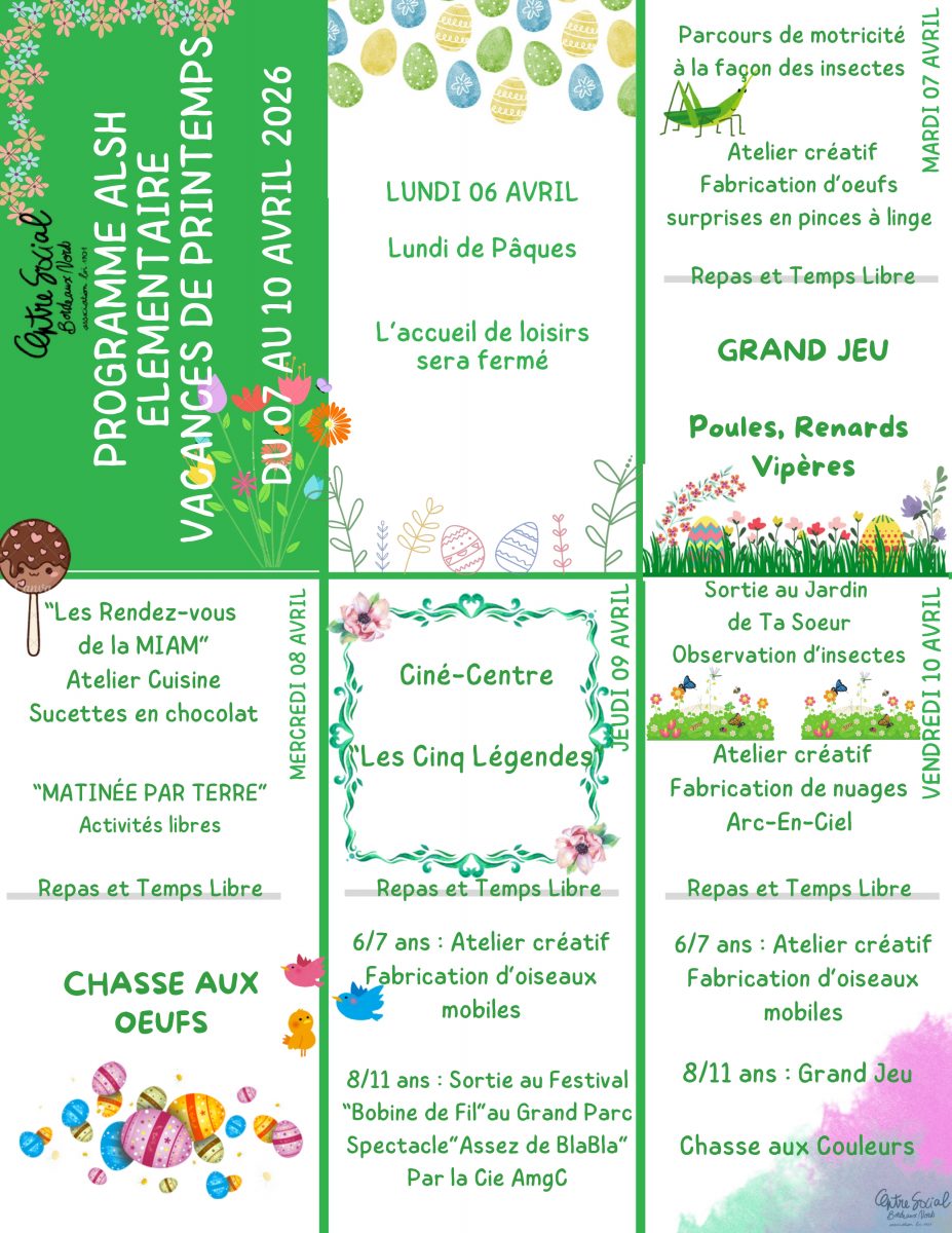 vacances printemps 2026 élémentaire 1/2